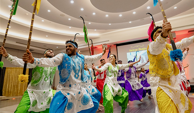 Students perform with Hurricane Bhangra, a University of Miami Punjabi folk dance club.